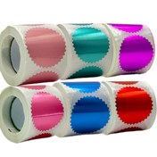 Resim 250 adet mavi ve yeşil kabartmalı etiket, 2 inç tırtıklı kenarlı dairesel çıkartma, düğün davetleri, sertifikalar için uygun kendinden yapışkanlı metal damga 