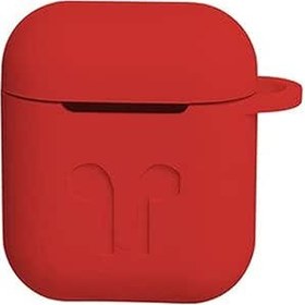 Resim Microcase Airpods Kulaklık ve Şarj Ünitesi için Silikon Kılıf + Kulaklık Askılık + Çengel - Kırmızı 