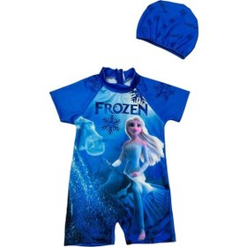 Resim Koyu Lacivert Frozen Baskılı Renk Geçişli Hassas Ten Kısa Kol Şortlu Mayo Bone Takımı Lacivert 