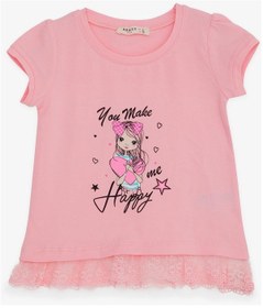 Resim Breeze Kız Çocuk Tişört Sevimli Kız Baskılı Beli Güpürlü 1-4 Yaş, Pembe-Pembe 