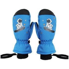 Resim Neevoyu Kış Çocuk Kayak Eldiveni - Su Geçirmez Isı Yalıtımı Kaymaz - Outdoor Kalın Koruyucu Mavi Uzaylı Desenli Mavi 