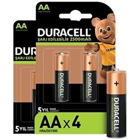 Resim 2500 mAh Şarj Edilebilir 2'li AA Kalem Pil 2 Paket Duracell