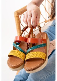 Resim 730-152 Multi Ortopedik Hakiki Deri Dolgu Kadın Sandalet Taba 