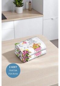 Resim 2li Paket Baskılı Beyaz Mutfak Havlusu Modeli Bisikletli Kız 