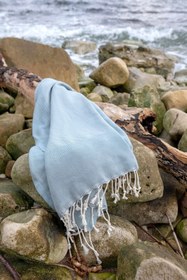 Resim Tan Dokulu Peştemal Açık Mavi - Açık Mavi / 100x175 