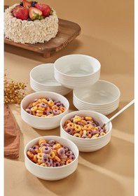 Resim Cooker Emboss 6'lı 12 Cm Porselen Joker Kase Çorba Kahvaltılık Ikramlık Çerezlik Set Krem 