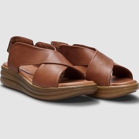 Resim %100 Hakiki Deri Taba Arkadan Lastikli Kadın Çapraz Sandalet-taba Taba 