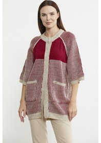 Resim Kısa Kol Çıt Çıtlı Uzun Yünlü Triko Hırka - Kırmızı 001 