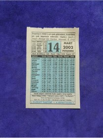Resim 14 Mart 2002 Takvim Yaprağı - Nostalji Koleksiyonluk Takvim Yaprağı A 