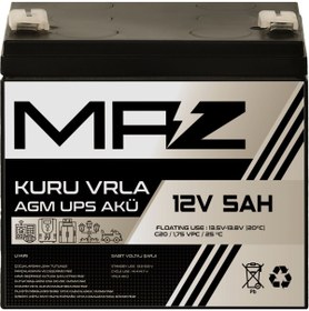 Resim Maz Akü 12 Volt 5 Amper (Ah) Kuru AGM VRLA Güç Kaynağı UPS Akü 