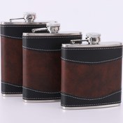 Resim 1 Adet Taşınabilir Hafif Paslanmaz Çelik Matara Deri Kılıflı - Siyah & Kahverengi Kamp Su Şişesi, Açık Hava Kullanımı İçin 