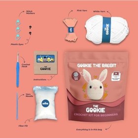 Resim The Gookie Amigurumi Tavşan Örgü Seti, Başlangıç Seviyesi, Beyaz Pamuklu İplik, Video Eğitimli, Tığ Ve İğne Dahil, El Yapımı Oyuncak 