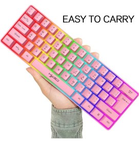 Resim vooka Trol Blue Switch Mini Rgb Oyun Klavyesi Gaming 62 Tuşlu 18 Rgb LED USB Tip-C Kablosu Pembe Uyumlu 
