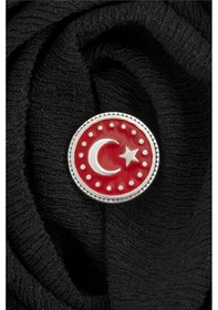 Resim 925 Ayar Gümüş Mineli Ayyıldız Puantiyeli Rozet -8065 Gümüş 