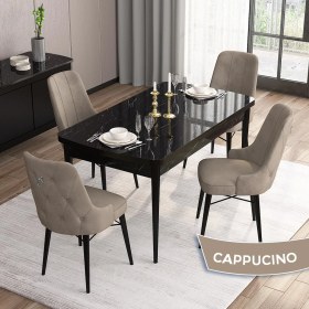 Resim Canisa Concept Are SERISI 80 x 132 cm Mdf Açılabilir Siyah Mermer Desen Masa Takımı 4 Sandalye Gümüş Halkalı 