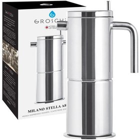 Resim Grosche Milano Stella Aroma Çelik Moka Pot Gümüş 4 Cup 