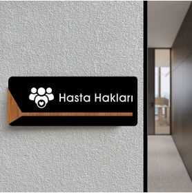 Resim zafrakreklam HASTA HAKLARI Ofis Departman Kapı İsimliği, Yönlendirme levhası 26X10Cm SİYAH- CEVİZ 
