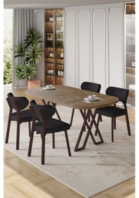 Resim Canisa Axton Serisi Sabit Mdf 90x168 Atlantik Çam Mutfak Masa Takımı 4 Antrasit Sandalye Atlantik Çam Masa Antrasit Sandalye 