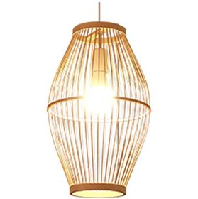 Resim Suntek Bambu Dokuma Fener Kolye Işık Asılı Lamba D-26x42cm Bej 
