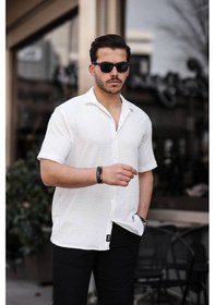 Resim Tex Republic Erkek Beyaz Oversize Yazlık Bürümcük Gömlek Beyaz 