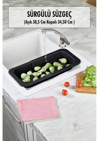Resim Lavoba İçi Sürgülü Açılır Kapanır Sebze Meyve Süzgeci Siyah Açık 38,5 Cm Kapalı 34,50 Cm Vizon/gold 
