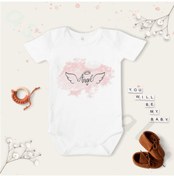 Resim Limon Unisex Bebek Beyaz Angel Desenli Kısa Kol Organik Bebek Body Zıbın 