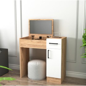 Resim Arnetti İnci Çekmceli Dolaplı Aynalı Makyaj Masası, Atlantik Çam Beyaz - Inci 