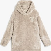 Resim Koton Uzun Kollu Cep Detaylı Peluş Kapşonlu Sabahlık Açık Kahverengi 5wlk70019mk Açık kahve 