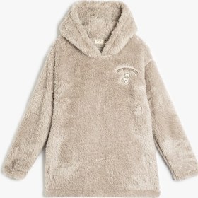 Resim Koton Uzun Kollu Cep Detaylı Peluş Kapşonlu Sabahlık Açık Kahverengi 5wlk70019mk Açık kahve 