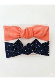 Resim swan butik Kız Bebek Çocuk Bandana Toka Seti 2'li Somon Ve Lacivert Benekli 