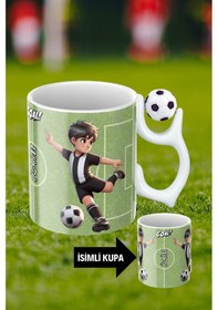 Resim Siyah Beyaz Futbol Toplu Siyah Beyaz Forma Oyunculu Taraftar İsimli Baskılı Kupa Bardak Beyaz 