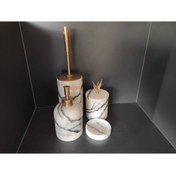 Resim Polen Stone Leylak Mermer Sıvı Sabunluk, Pamukluk, Wc Fırçalığı, Katı Sabunluk- Roz Gold 