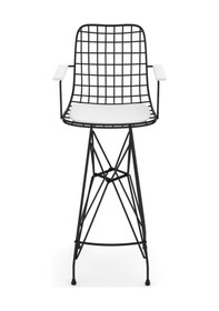 Resim Knsz Kafes Tel Bar Sandalyesi 1 Li Zengin Syhbyz Kolçaklı Ofis Ca 