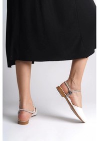 Resim Arıana Lastikli Ortopedik Rahat Taban Bilekten Taş Detaylı Kadın Babet Ayakkabı Kt - Beyaz Beyaz 