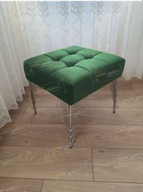 Resim Modern Dilim Puf Ayakucu Puf Gümüş Metal Ayak 45 45 Yeşil 