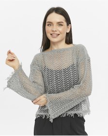 Resim KNİTİCAL TEKSTİL Bolero Watashi püsküllü Krem Crop Bluz Ajurlu Triko Örme 