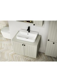 Resim Isvea Eva 80 Cm Banyo Dolap Seti (Alt Dolap+Aynalı Dolap+Lavabo) Vizon 