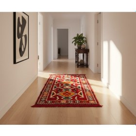 Resim Etnik Motifli Otantik Dekoratif Kilim Desenli Halı 80cmx200cm M4 Kırmızı 
