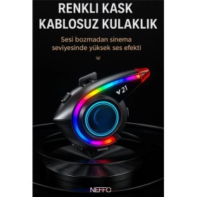 Resim Neffo Y21 Bluetooth Motosiklet Kask Kulaklığı - Renkli LED Işıklı, Interkom Destekli, Yüksek Ses Kalites 