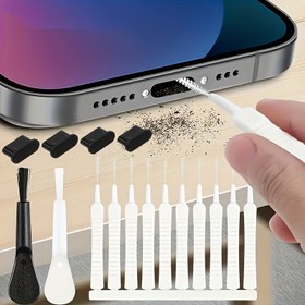 Resim 16 adet Toz Fiş Seti, Klavye Temizleme Fırçası, Toz Giriş Kapakları ve Mobil Telefonlar ve Bilgisayarlar için Naylon Kıllı Temizleyici ile 