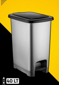 Resim 40 Lt Slim Pedallı Plastik Çöp Kovası Siyah Kapaklı 
