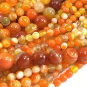 Resim 1 Sıra Turuncu Çizgili Akik Boncuklar - Doğal Taş Yuvarlak Pürüzsüz Boncuklar, Toprak Tonlarındaki Turuncu ve Sarı Çizgiler, 4mm-12mm Boyutlar, 15" Sıra (94-32 Boncuk) Takı Yapımı, DIY El İşleri İçin 