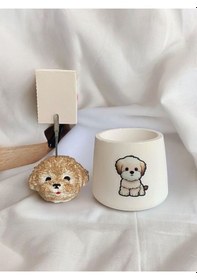 Resim Sevimli Poodle Köpek Temalı Kalemlik Saksı Ve Not Tutucu Seti Renkli 