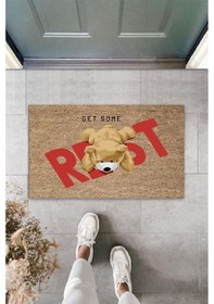 Resim Bej Kapı Önü Paspası Get Some Rest Ayıcık Desen K-3326 
