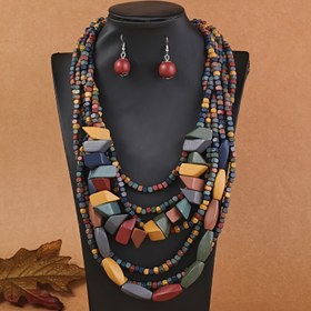 Resim 1 Çift Küpe + 1 Kolye Vintage Takı Seti Ahşap Boncuklar ile Yapılmıştır. Kabile Aksesuarları Günlük Kıyafetler ve Parti Dekoru ile Uyumlu - Taş Oluşturma Yöntemi: Sentetik; Doğum Taşı: Kasım Doğum Taşı; Tema: Tatil; Ana Malzeme: Boncuk; Stil: Vintage; Stil: Boho; Durum: Günlük Durum; Mevsim: Tüm Uygun; Tatil: St. Patrick'S Day 