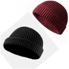 Resim 2 Adet Kısa Bere Hipster Bere Takke Bere Leon Beresi Hip Hop Beresi Takke Siyah - Bordo 