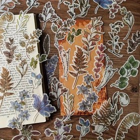 Resim 60'lı Paket Vintage Botanik Japon Kağıdı Çıkartmaları, Karışık Çiçek ve Parıltı Dekoru, Mat Kaplama, Kendinden Yapışkanlı, Düzensiz Şekiller, Scrapbooking, El Sanatları, Ahşap Yüzeyler, Tek Kullanımlık, Sanatsal Dekorasyon 