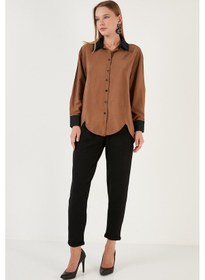 Resim Lela Asimetrik Kesim Oversize Fit Dokuma Bayan Gömlek 611Go0178 Camel 