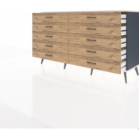 Resim Hyperion Konsol 10 Çekmeceli 176x44x99 Antrasit-aytaşı/çam Antrasıt/aytası - Antrasıt 
