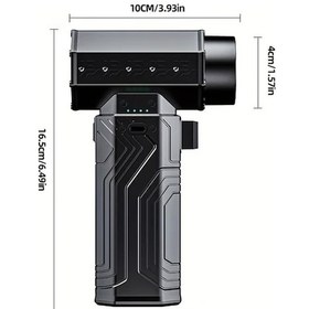 Resim Wangxi Siyah Taşınabilir El Tipi Toz Üfleyici 90000 Rpm 430g 70m/s 4x2500mah Pil Tip C Şarj Araba Bahçe Temizliği 